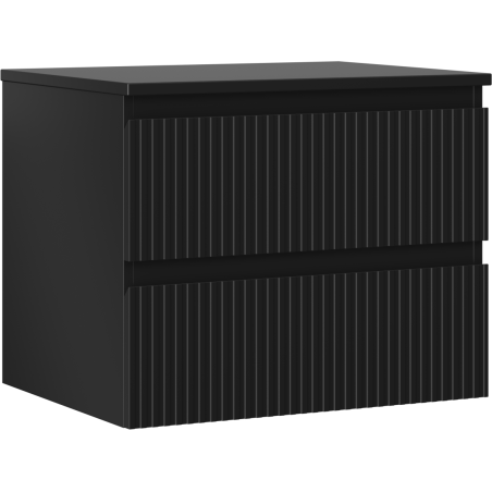 Mexen Rivel koupelnová skříňka pod umyvadlo 60 cm s deskou, 2 zásuvky, rýhovaná, černá matná - 91A20-06047-2-BFFC71