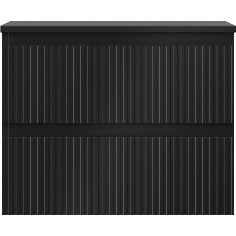Mexen Rivel koupelnová skříňka pod umyvadlo 60 cm s deskou, 2 zásuvky, drážkovaný, černý mat - 91A20-06047-2-BFFC71