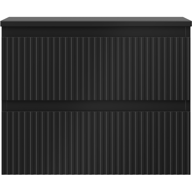 Mexen Rivel koupelnová skříňka pod umyvadlo 60 cm s deskou, 2 zásuvky, rýhovaná, černá matná - 91A20-06047-2-BFFC71