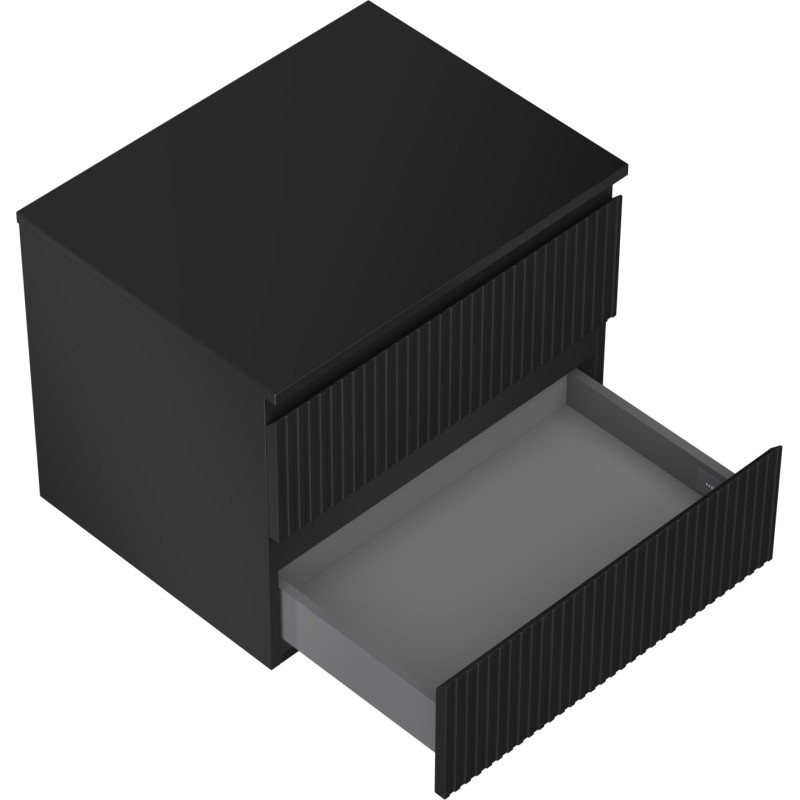 Mexen Rivel koupelnová skříňka pod umyvadlo 60 cm s deskou, 2 zásuvky, drážkovaný, černý mat - 91A20-06047-2-BFFC71