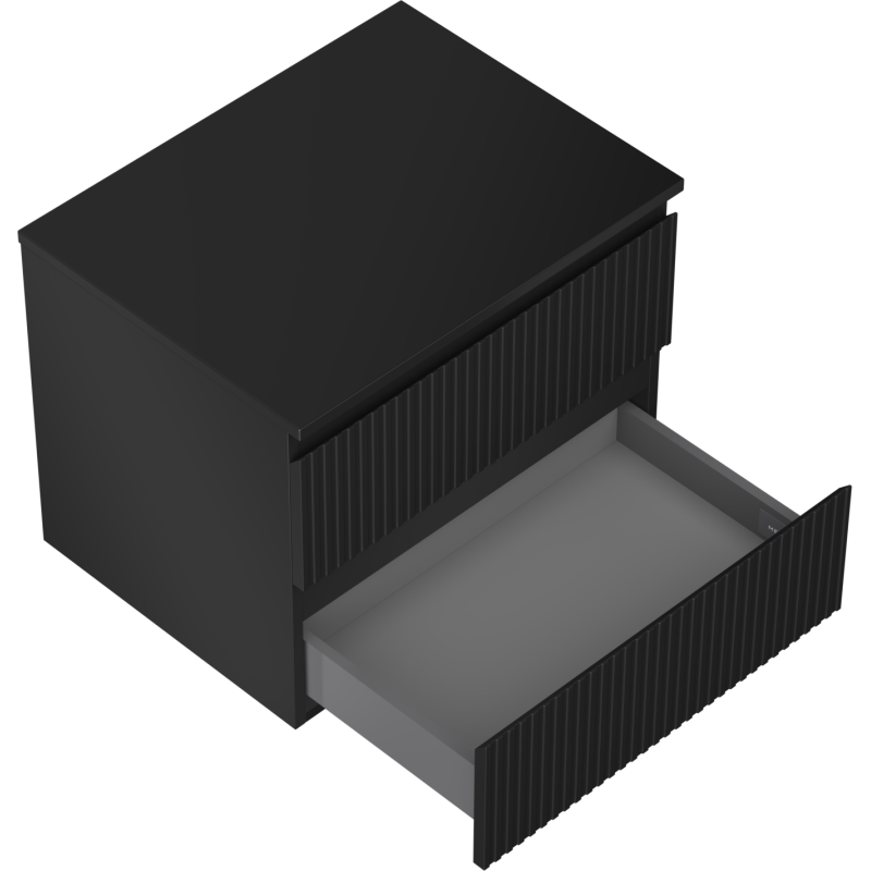 Mexen Rivel koupelnová skříňka pod umyvadlo 60 cm s deskou, 2 zásuvky, rýhovaná, černá matná - 91A20-06047-2-BFFC71