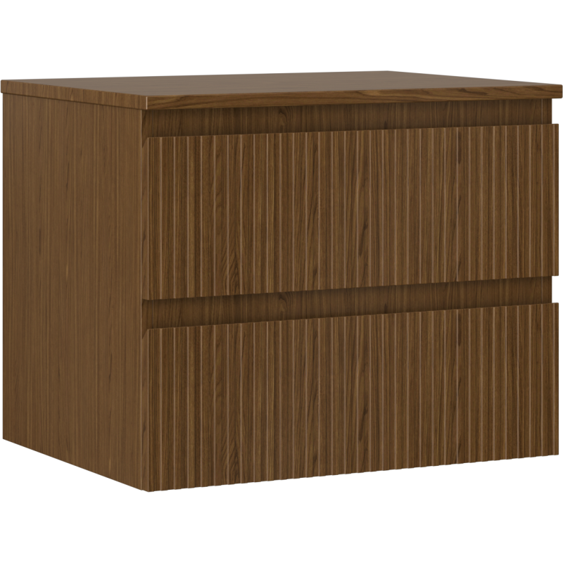 Mexen Rivel koupelnová skříňka pod umyvadlo 60 cm s deskou, 2 zásuvky, drážkovaná, ořech - 91A20-06047-2-BFFC86