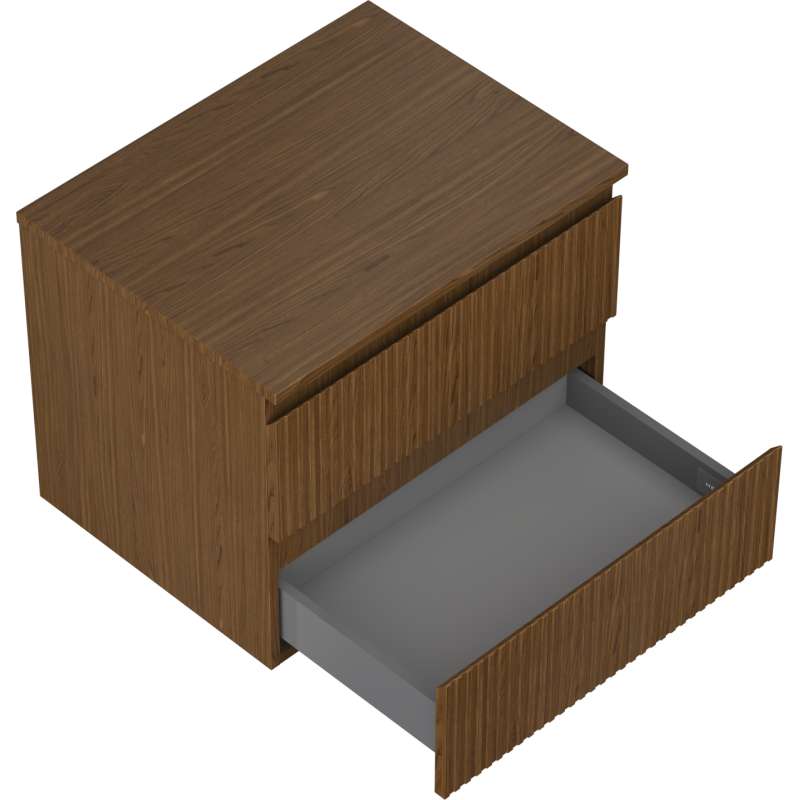 Mexen Rivel koupelnová skříňka pod umyvadlo 60 cm s deskou, 2 zásuvky, drážkovaná, ořech - 91A20-06047-2-BFFC86