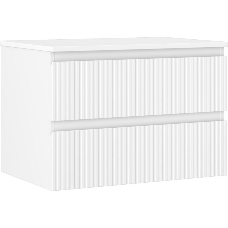 Mexen Rivel koupelnová skříňka pod umyvadlo 70 cm s deskou, 2 zásuvky, drážkovaná, bílá mat - 91A20-07047-2-BFFC01