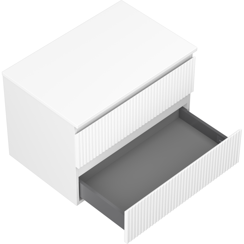 Mexen Rivel koupelnová skříňka pod umyvadlo 70 cm s deskou, 2 zásuvky, drážkovaná, bílá mat - 91A20-07047-2-BFFC01