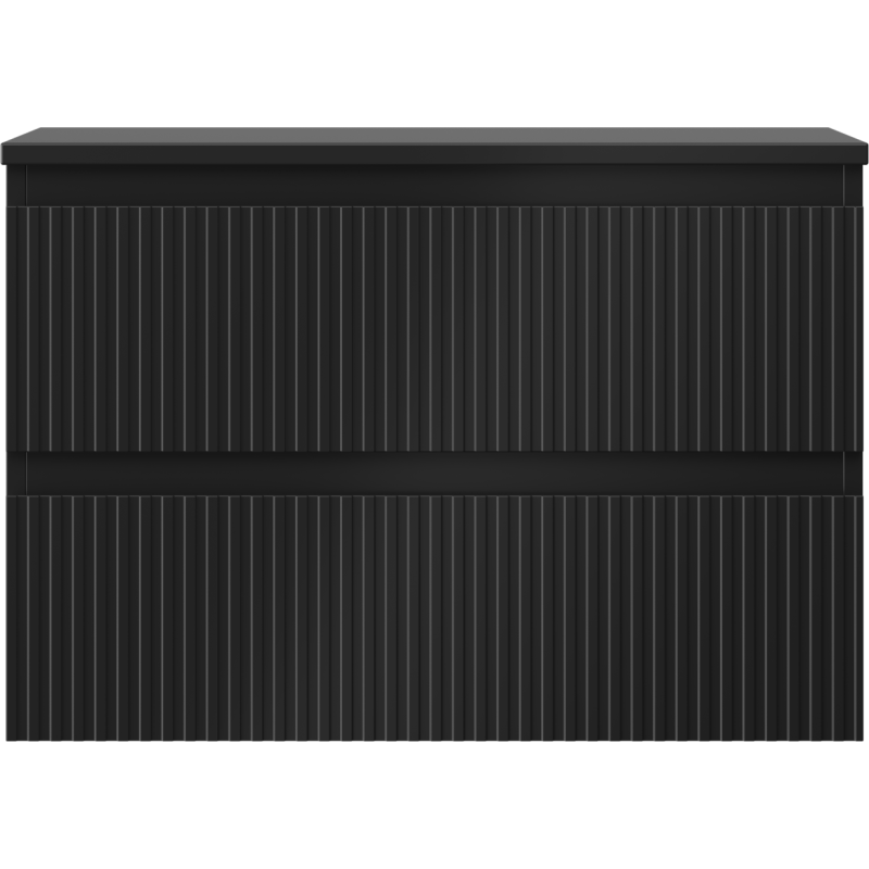 Mexen Rivel koupelnová skříňka pod umyvadlo 70 cm s deskou, 2 zásuvky, rýhovaná, černá mat - 91A20-07047-2-BFFC71