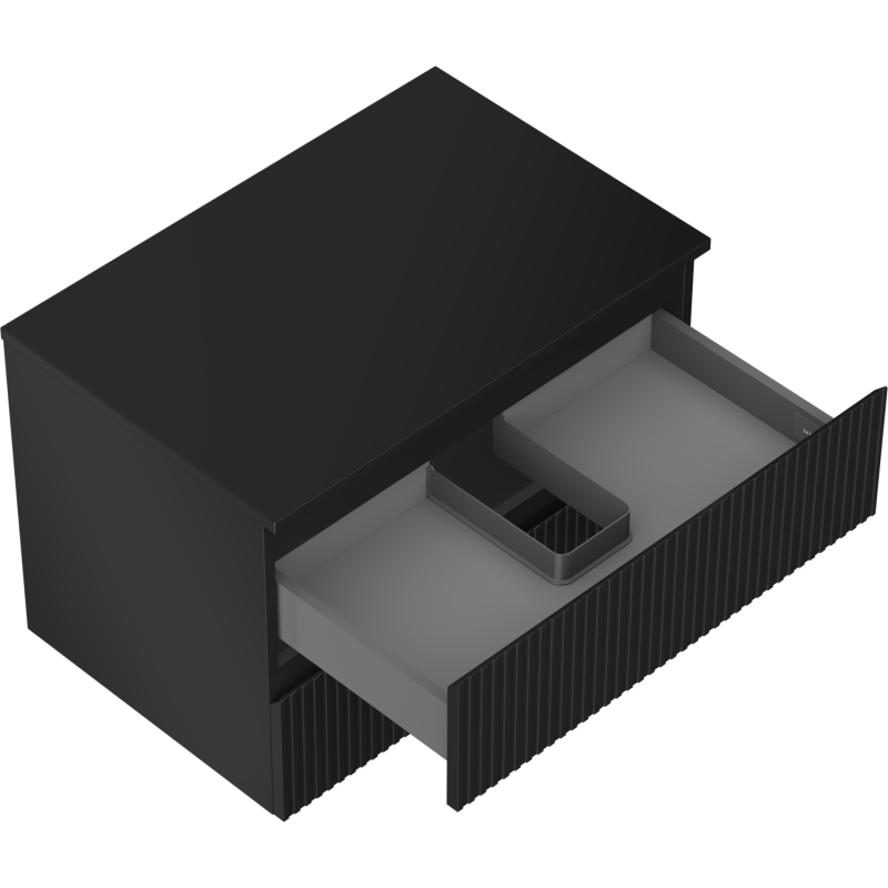 Mexen Rivel koupelnová skříňka pod umyvadlo 70 cm s deskou, 2 zásuvky, rýhovaná, černá mat - 91A20-07047-2-BFFC71