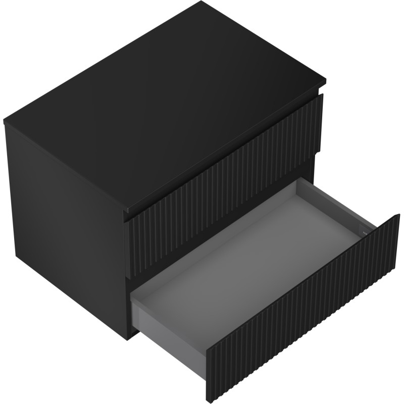 Mexen Rivel koupelnová skříňka pod umyvadlo 70 cm s deskou, 2 zásuvky, rýhovaná, černá mat - 91A20-07047-2-BFFC71