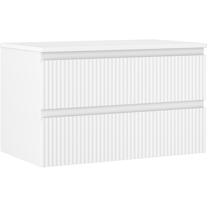 Mexen Rivel koupelnová skříňka pod umyvadlo 80 cm s deskou, 2 zásuvky, rýhovaná, bílá mat - 91A20-08047-2-BFFC01