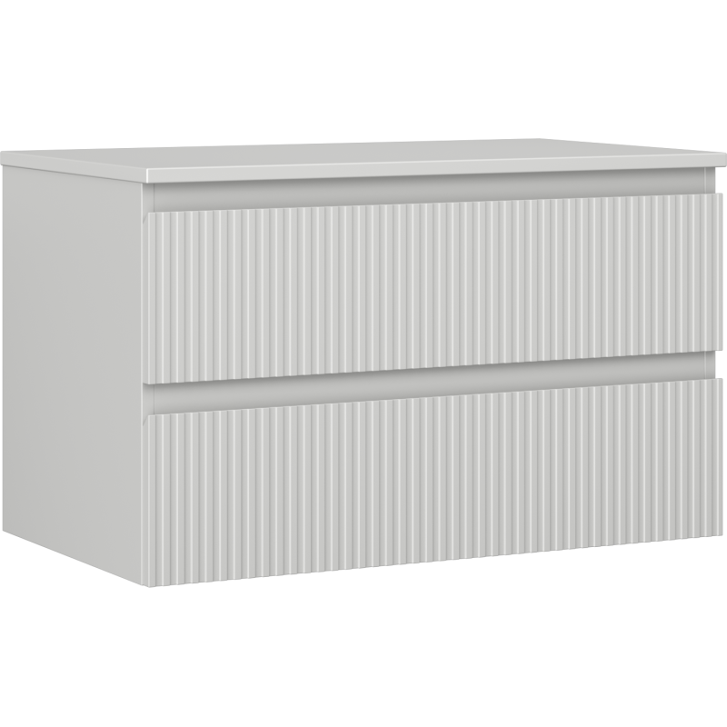 Mexen Rivel koupelnová skříňka pod umyvadlo 80 cm s deskou, 2 zásuvky, drážkovaná, šedá mat - 91A20-08047-2-BFFC62