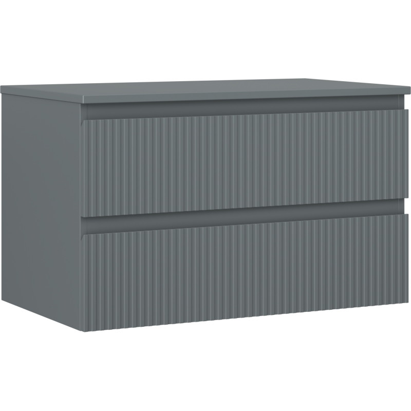 Mexen Rivel koupelnová skříňka pod umyvadlo 80 cm s deskou, 2 zásuvky, drážkovaná, grafit mat - 91A20-08047-2-BFFC66