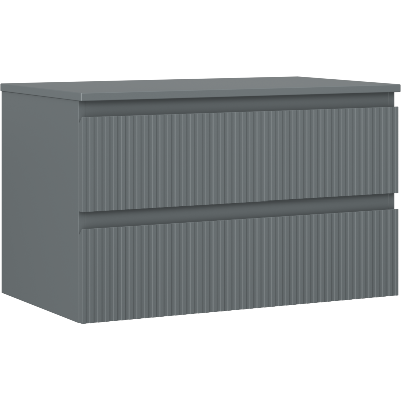 Mexen Rivel koupelnová skříňka pod umyvadlo 80 cm s deskou, 2 zásuvky, drážkovaná, matná grafitová - 91A20-08047-2-BFFC66