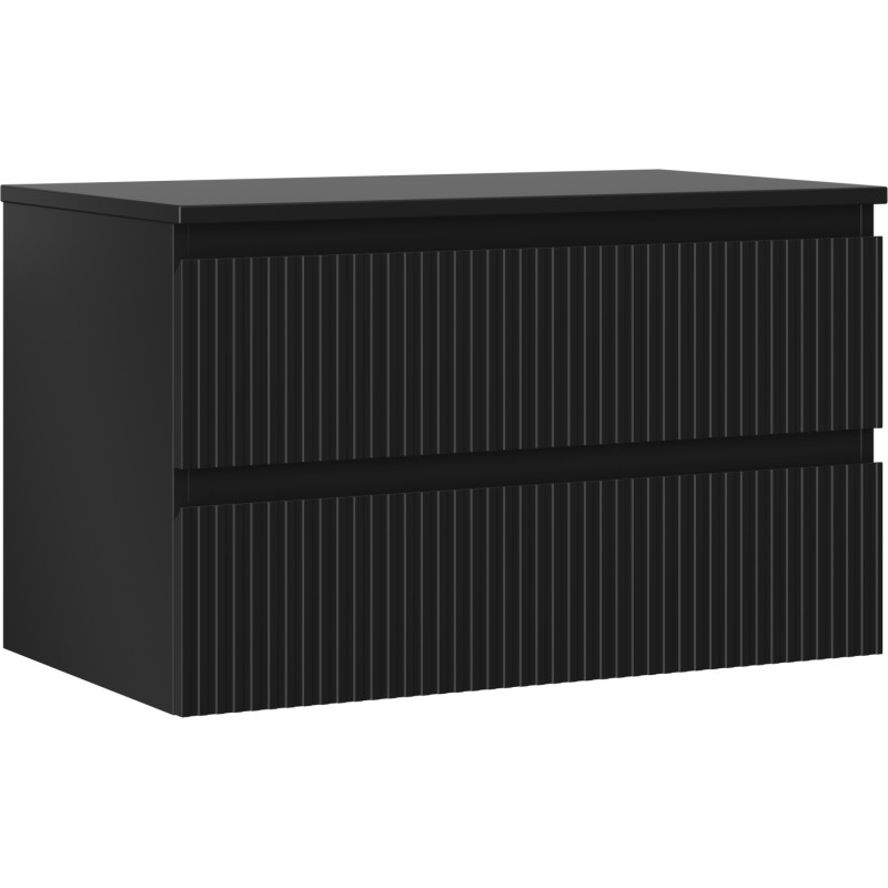 Mexen Rivel koupelnová skříňka pod umyvadlo 80 cm s deskou, 2 zásuvky, drážkovaná, černá mat - 91A20-08047-2-BFFC71