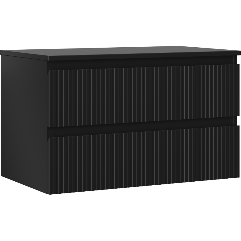 Mexen Rivel koupelnová skříňka pod umyvadlo 80 cm s deskou, 2 zásuvky, rýhovaná, černá mat - 91A20-08047-2-BFFC71