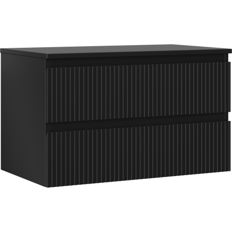 Mexen Rivel koupelnová skříňka pod umyvadlo 80 cm s deskou, 2 zásuvky, rýhovaná, černá mat - 91A20-08047-2-BFFC71
