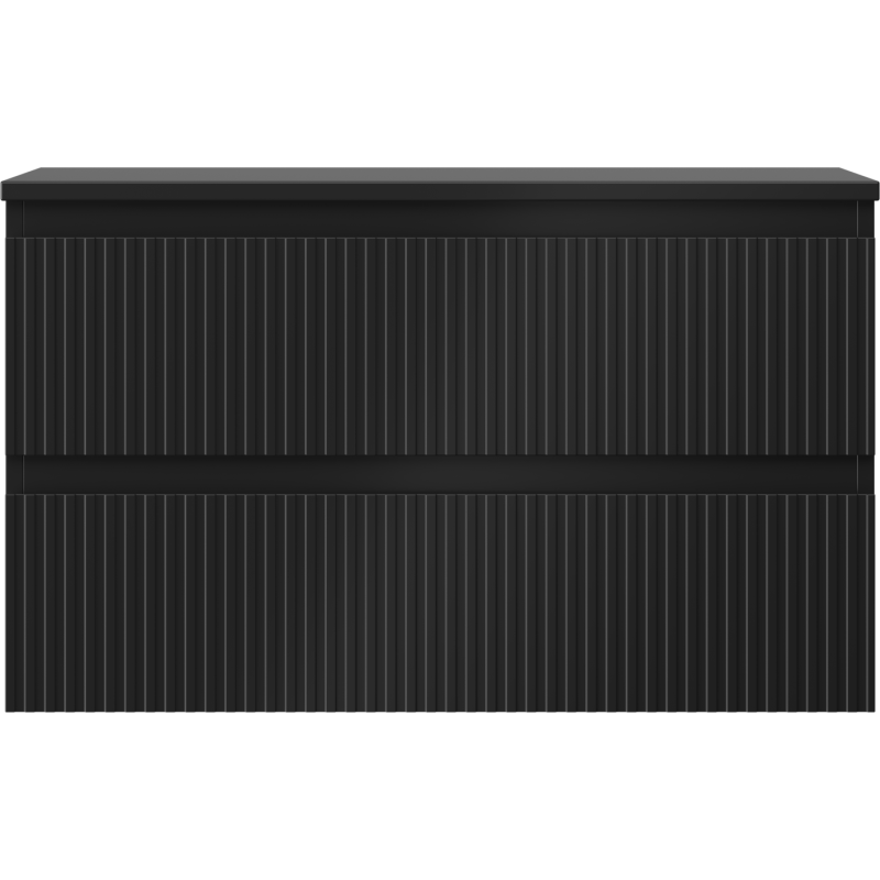 Mexen Rivel koupelnová skříňka pod umyvadlo 80 cm s deskou, 2 zásuvky, rýhovaná, černá mat - 91A20-08047-2-BFFC71