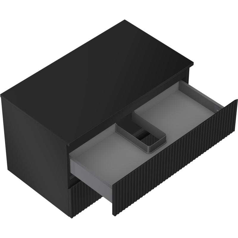 Mexen Rivel koupelnová skříňka pod umyvadlo 80 cm s deskou, 2 zásuvky, rýhovaná, černá mat - 91A20-08047-2-BFFC71