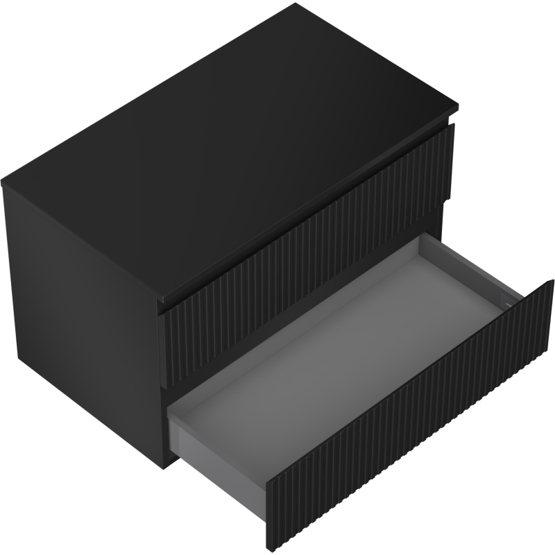 Mexen Rivel koupelnová skříňka pod umyvadlo 80 cm s deskou, 2 zásuvky, rýhovaná, černá mat - 91A20-08047-2-BFFC71