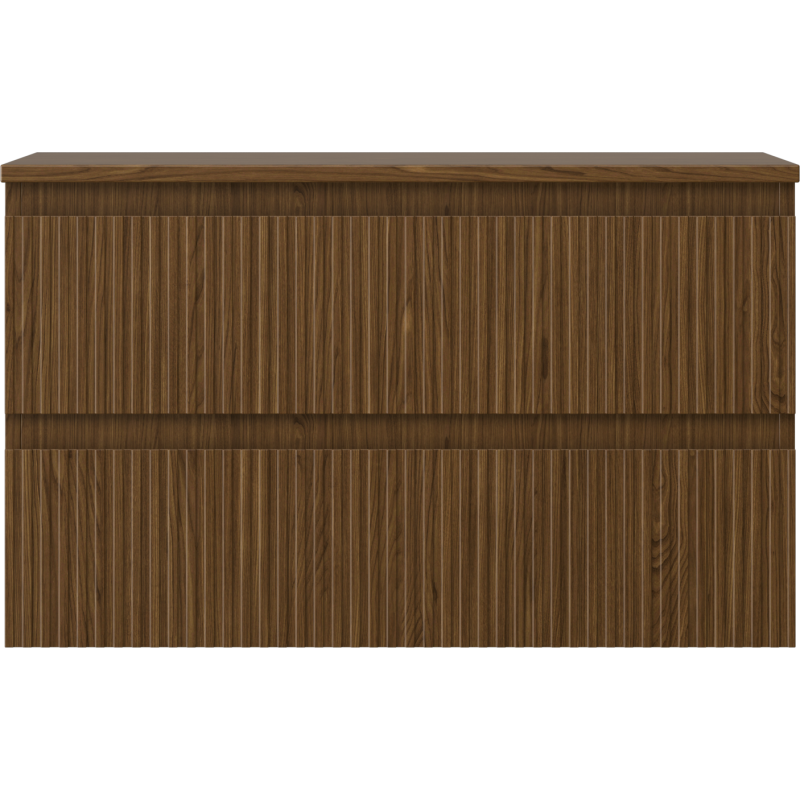 Mexen Rivel koupelnová skříňka pod umyvadlo 80 cm s deskou, 2 zásuvky, drážkovaná, ořech - 91A20-08047-2-BFFC86