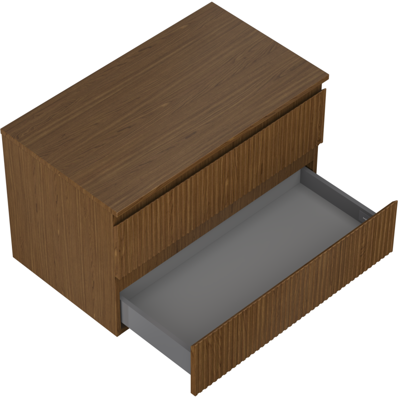 Mexen Rivel koupelnová skříňka pod umyvadlo 80 cm s deskou, 2 zásuvky, drážkovaná, ořech - 91A20-08047-2-BFFC86