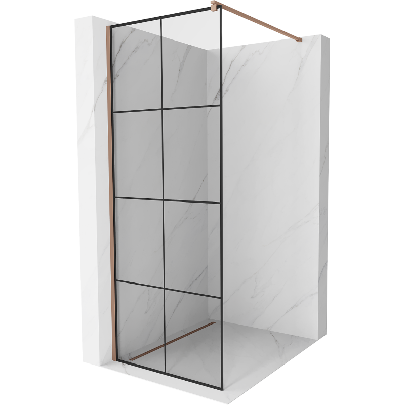 Mexen Kioto sprchová zástěna Walk-in 80 x 200 cm, černá mřížka 8 mm, růžové zlato - 800-080-101-60-77