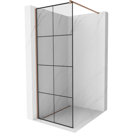 Mexen Kioto sprchová zástěna Walk-in 80 x 200 cm, černá mřížka 8 mm, růžové zlato - 800-080-101-60-77