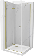 Mexen Lima skládací sprchový kout 70 x 70 cm, průhledný, zlatý + vanička Flat - 856-070-070-50-00-4010