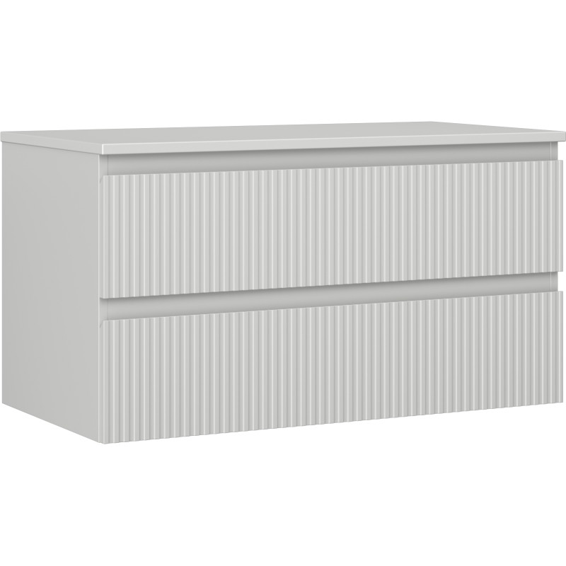 Mexen Rivel koupelnová skříňka pod umyvadlo 90 cm s deskou, 2 zásuvky, rýhovaná, šedý mat - 91A20-09047-2-BFFC62