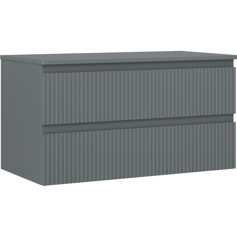 Mexen Rivel koupelnová skříňka pod umyvadlo 90 cm s deskou, 2 zásuvky, drážkovaná, matná grafitová - 91A20-09047-2-BFFC66