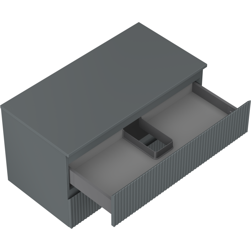 Mexen Rivel koupelnová skříňka pod umyvadlo 90 cm s deskou, 2 zásuvky, drážkovaná, matná grafitová - 91A20-09047-2-BFFC66