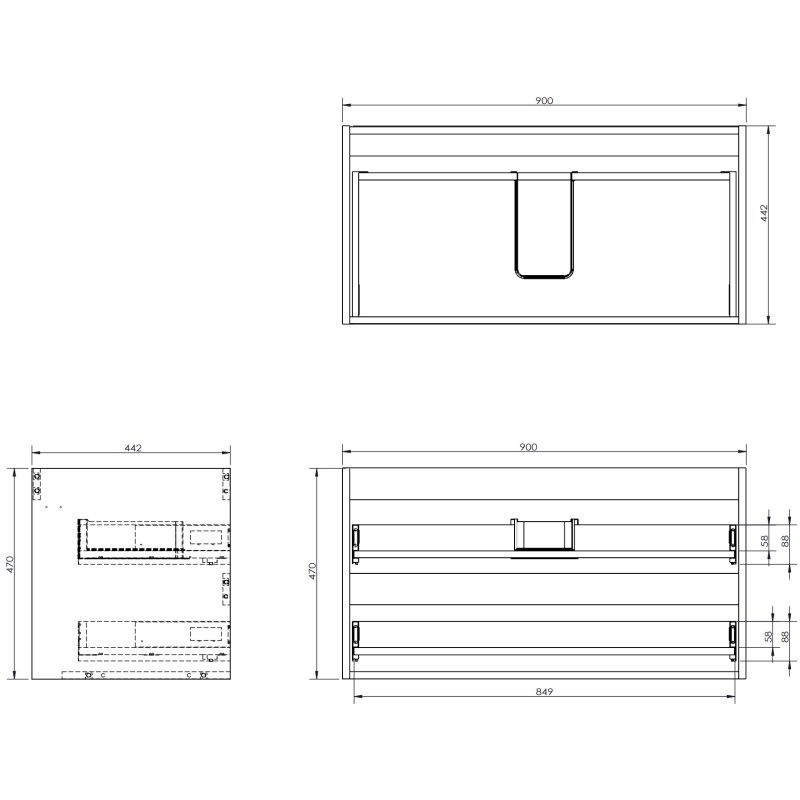 Mexen Rivel koupelnová skříňka pod umyvadlo 90 cm s deskou, 2 zásuvky, drážkovaná, černý mat - 91A20-09047-2-BFFC71
