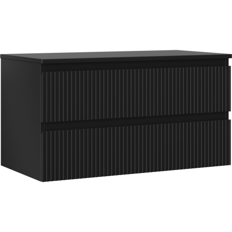 Mexen Rivel koupelnová skříňka pod umyvadlo 90 cm s deskou, 2 zásuvky, drážkovaná, černá mat - 91A20-09047-2-BFFC71