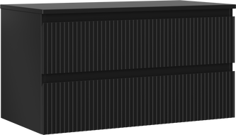 Mexen Rivel koupelnová skříňka pod umyvadlo 90 cm s deskou, 2 zásuvky, drážkovaná, černá mat - 91A20-09047-2-BFFC71