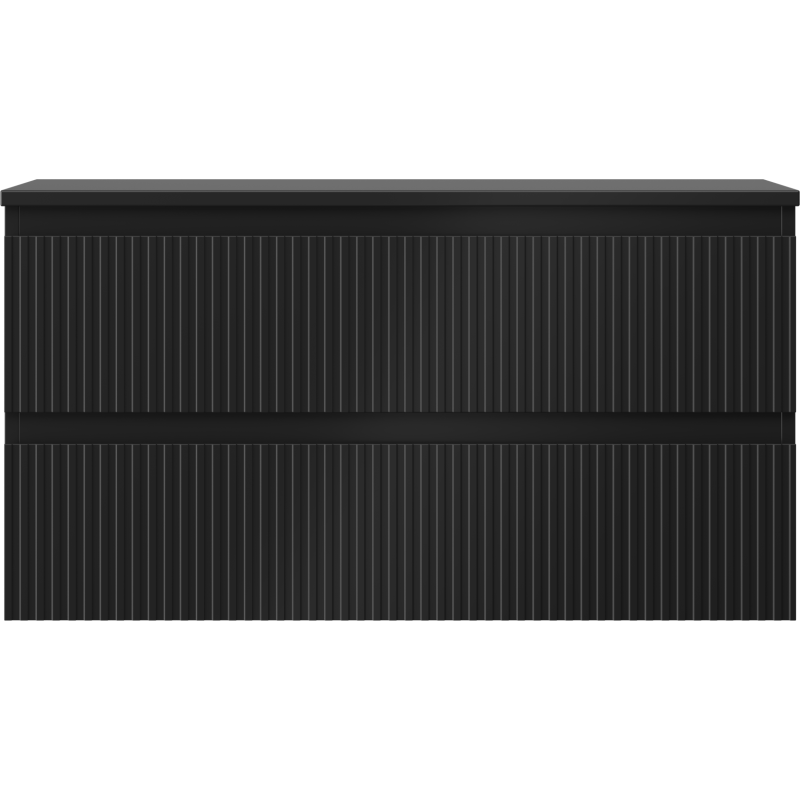 Mexen Rivel koupelnová skříňka pod umyvadlo 90 cm s deskou, 2 zásuvky, drážkovaná, černá mat - 91A20-09047-2-BFFC71