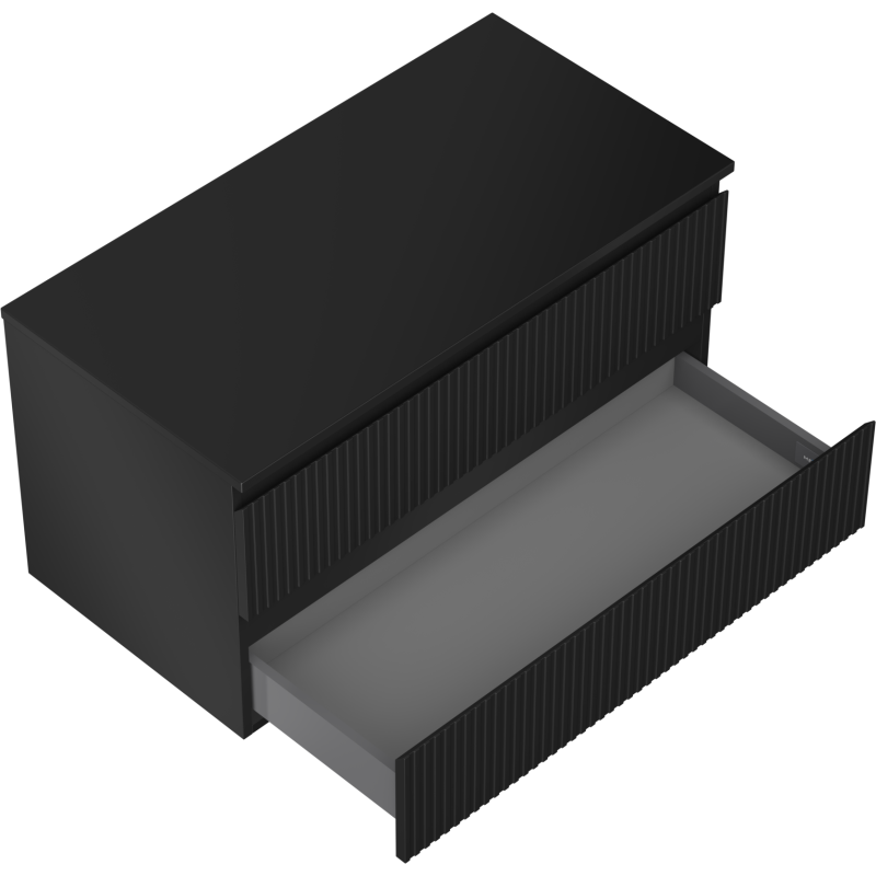 Mexen Rivel koupelnová skříňka pod umyvadlo 90 cm s deskou, 2 zásuvky, drážkovaná, černá mat - 91A20-09047-2-BFFC71
