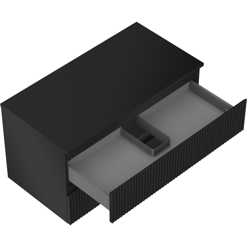 Mexen Rivel koupelnová skříňka pod umyvadlo 90 cm s deskou, 2 zásuvky, drážkovaná, černá mat - 91A20-09047-2-BFFC71
