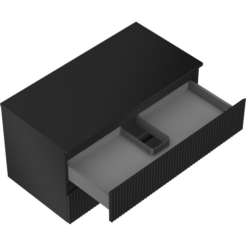 Mexen Rivel koupelnová skříňka pod umyvadlo 90 cm s deskou, 2 zásuvky, drážkovaná, černý mat - 91A20-09047-2-BFFC71