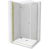 Mexen Lima skládací sprchový kout 70 x 100 cm, Průhledné, Zlatá + sprchová vanička Flat - 856-070-100-50-00-4010