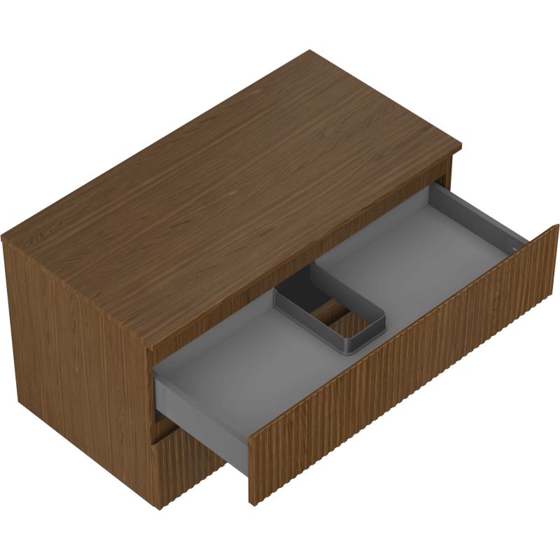 Mexen Rivel koupelnová skříňka pod umyvadlo 90 cm s deskou, 2 zásuvky, drážkovaná, ořech - 91A20-09047-2-BFFC86