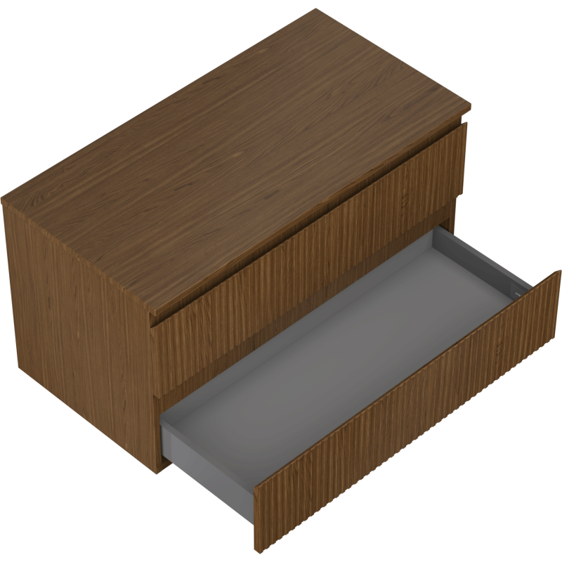 Mexen Rivel koupelnová skříňka pod umyvadlo 90 cm s deskou, 2 zásuvky, drážkovaná, ořech - 91A20-09047-2-BFFC86