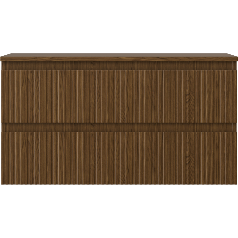 Mexen Rivel koupelnová skříňka pod umyvadlo 90 cm s deskou, 2 zásuvky, drážkovaná, ořech - 91A20-09047-2-BFFC86