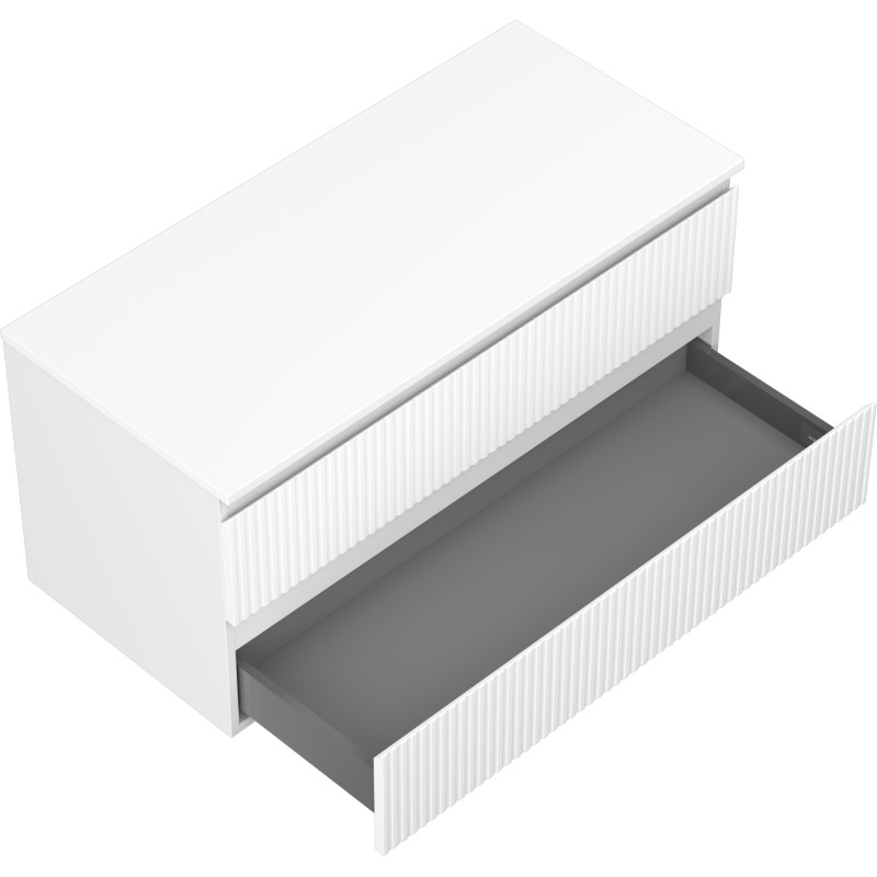 Mexen Rivel koupelnová skříňka pod umyvadlo 100 cm s deskou, 2 zásuvky, rýhovaná, bílá mat - 91A20-10047-2-BFFC01