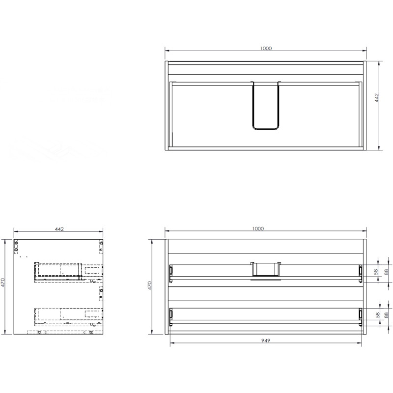 Mexen Rivel koupelnová skříňka pod umyvadlo 100 cm s deskou, 2 zásuvky, drážkovaná, šedá mat - 91A20-10047-2-BFFC62