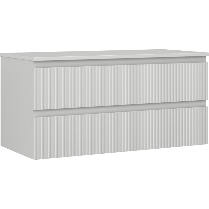 Mexen Rivel koupelnová skříňka pod umyvadlo 100 cm s deskou, 2 zásuvky, drážkovaná, šedá mat - 91A20-10047-2-BFFC62