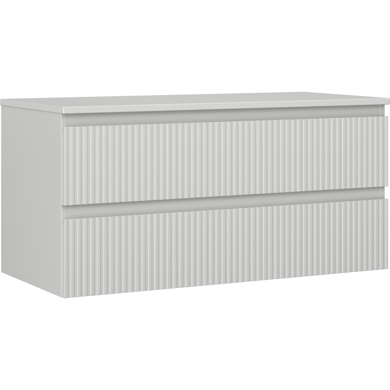 Mexen Rivel koupelnová skříňka pod umyvadlo 100 cm s deskou, 2 zásuvky, drážkovaná, šedý mat - 91A20-10047-2-BFFC62