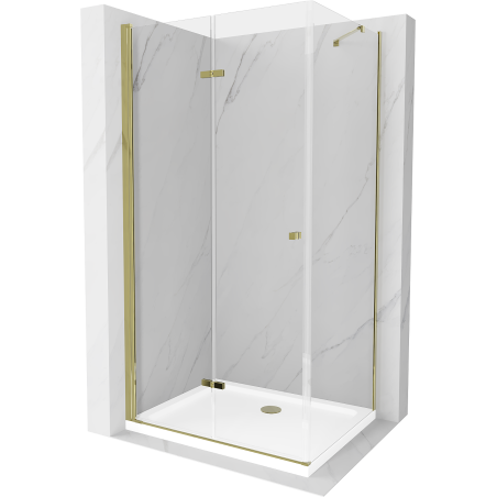 Mexen Lima skládací sprchový kout 90 x 70 cm, průhledný, zlatý + brodzik Flat - 856-090-070-50-00-4010