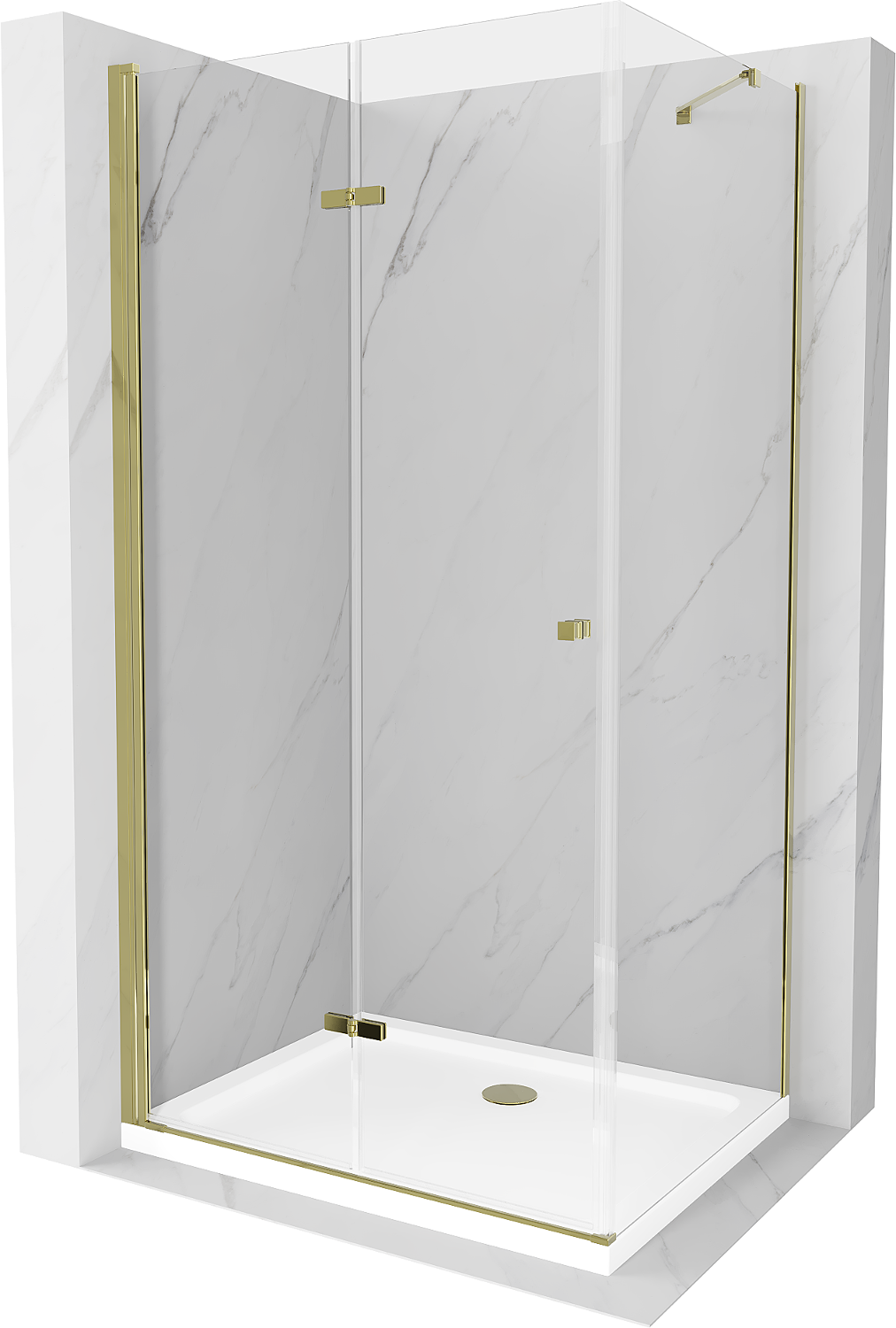 Mexen Lima skládací sprchový kout 90 x 70 cm, Průhledné, Zlatá + sprchová vanička Flat - 856-090-070-50-00-4010