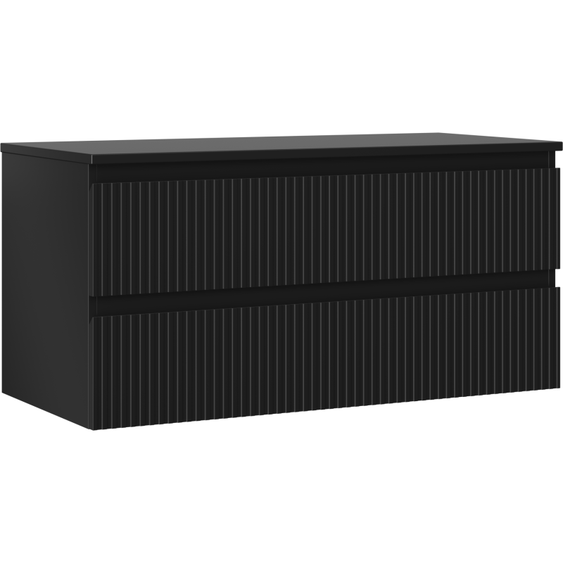 Mexen Rivel koupelnová skříňka pod umyvadlo 100 cm s deskou, 2 zásuvky, drážkovaná, černá mat - 91A20-10047-2-BFFC71