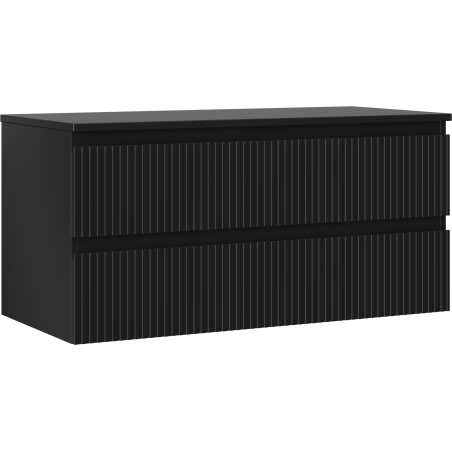 Mexen Rivel koupelnová skříňka pod umyvadlo 100 cm s deskou, 2 zásuvky, drážkovaná, černá mat - 91A20-10047-2-BFFC71