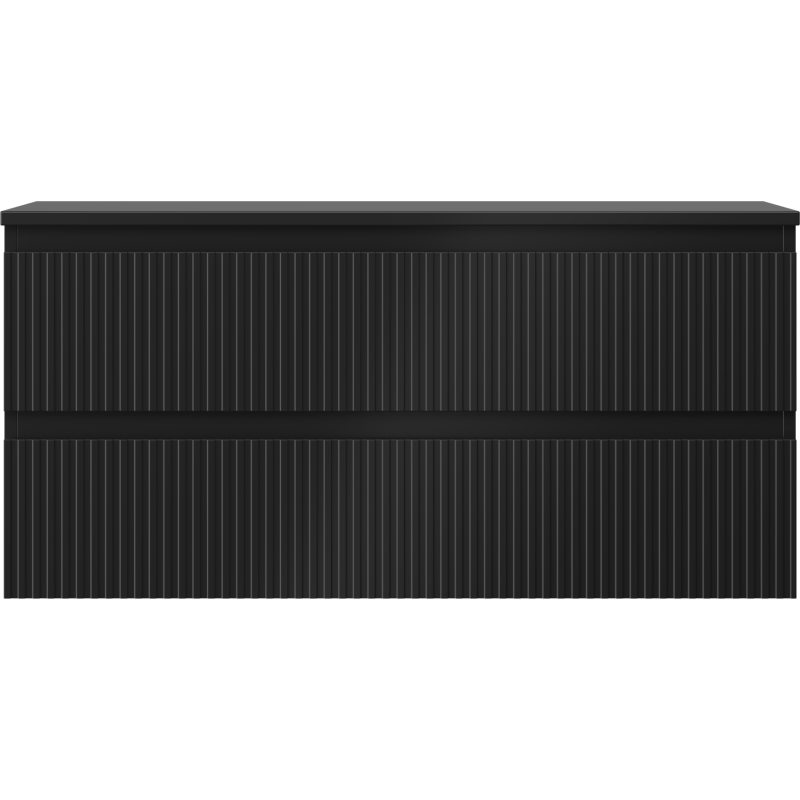 Mexen Rivel koupelnová skříňka pod umyvadlo 100 cm s deskou, 2 zásuvky, drážkovaná, černá mat - 91A20-10047-2-BFFC71